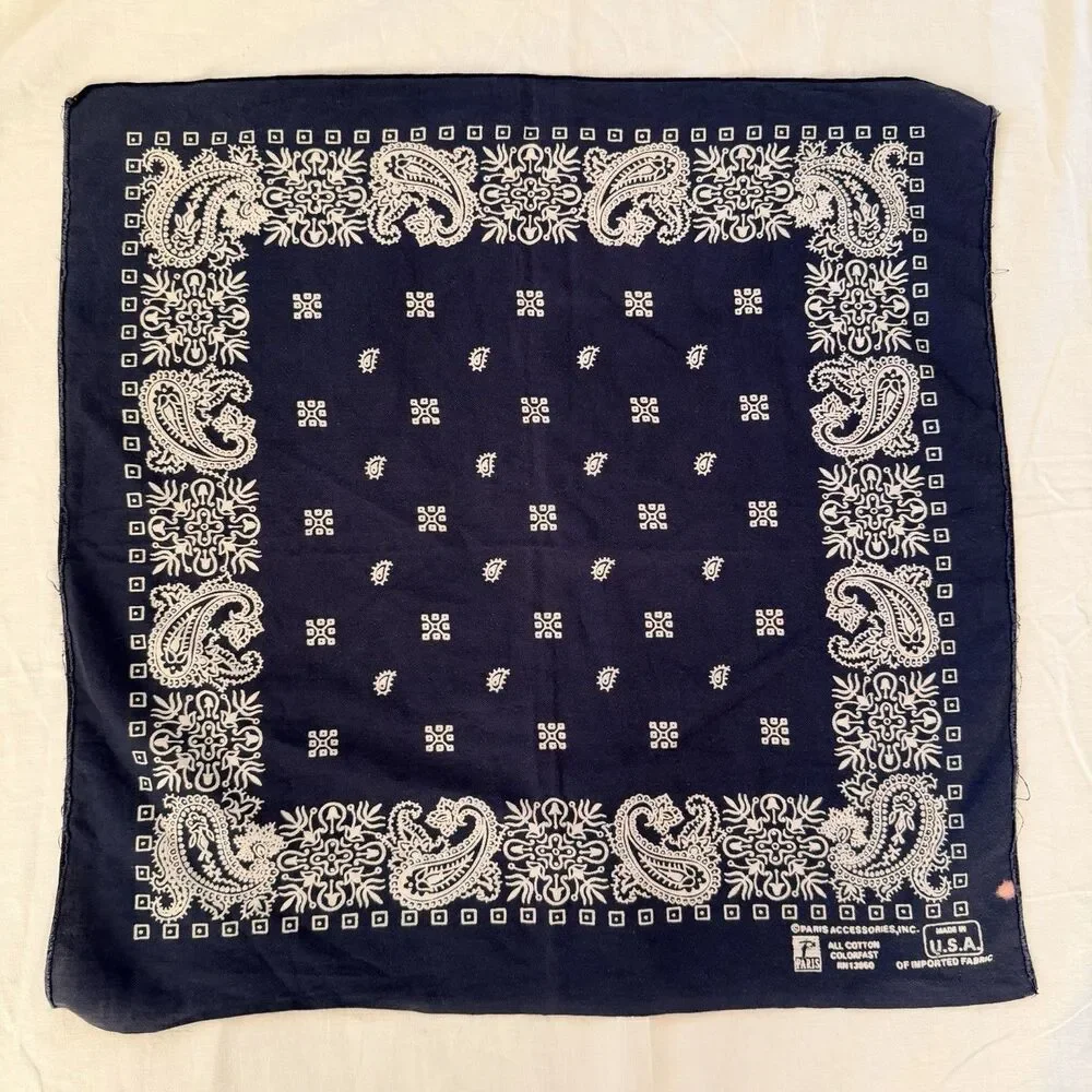 Vintage Paris Accessories Inc Bandana Navy Blue Paisley RN 13960 Made in USA